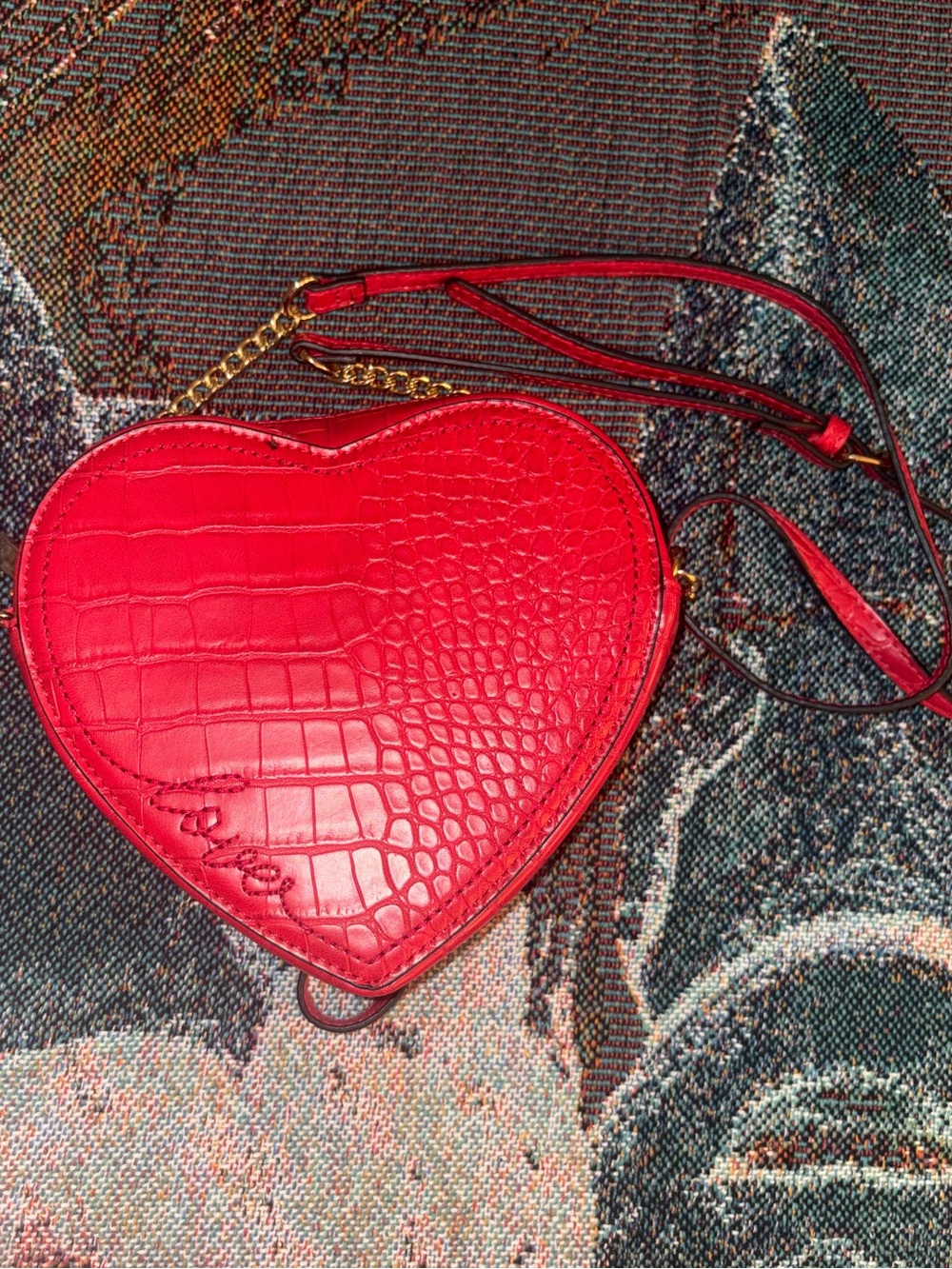 Aldo Red Heart-Shaped Croc-Embossed Crossbody Bag